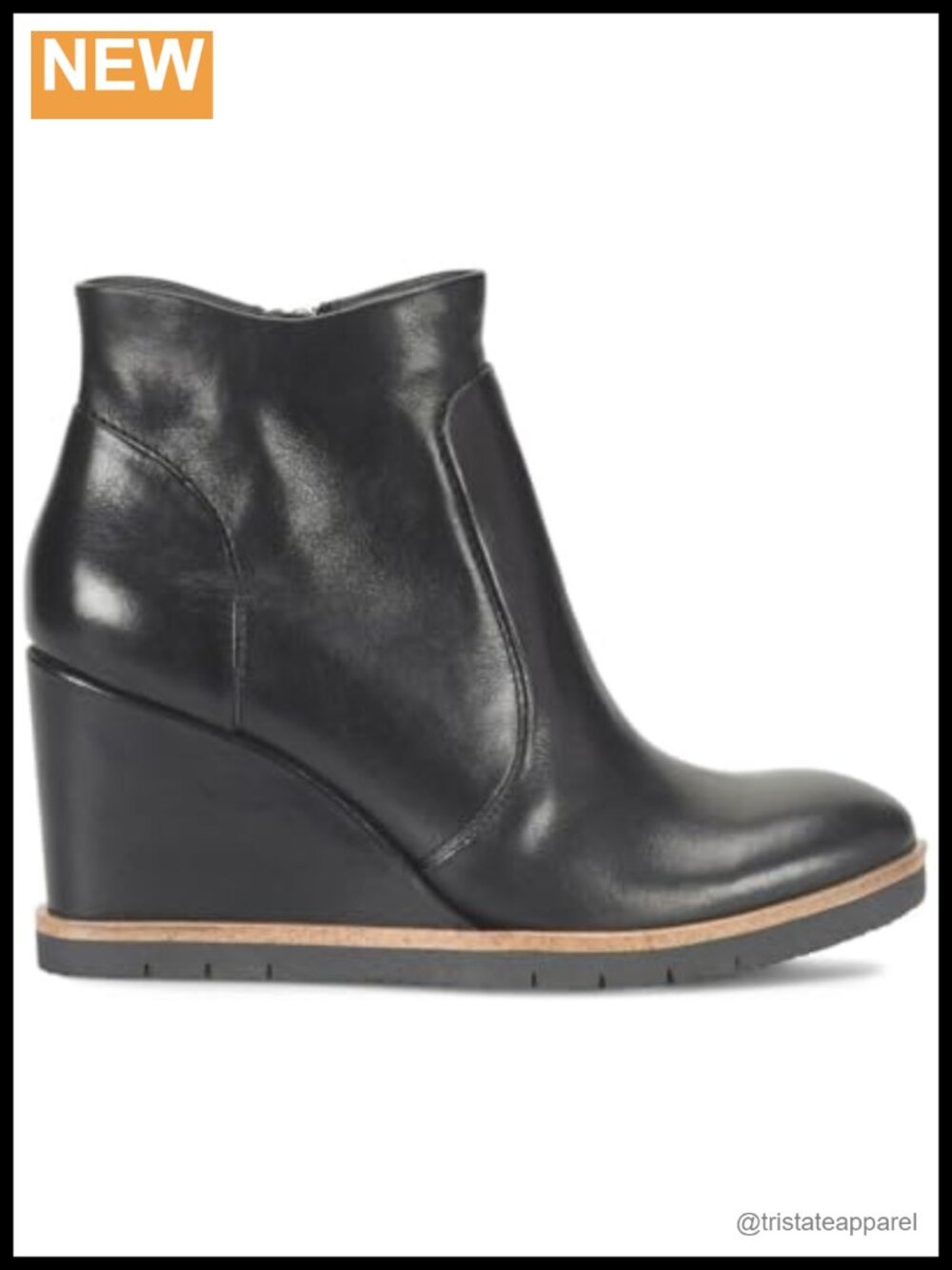 Waterproof Leather Ankle Bootie with Inside Zipper - Round Toe Wedge Heel